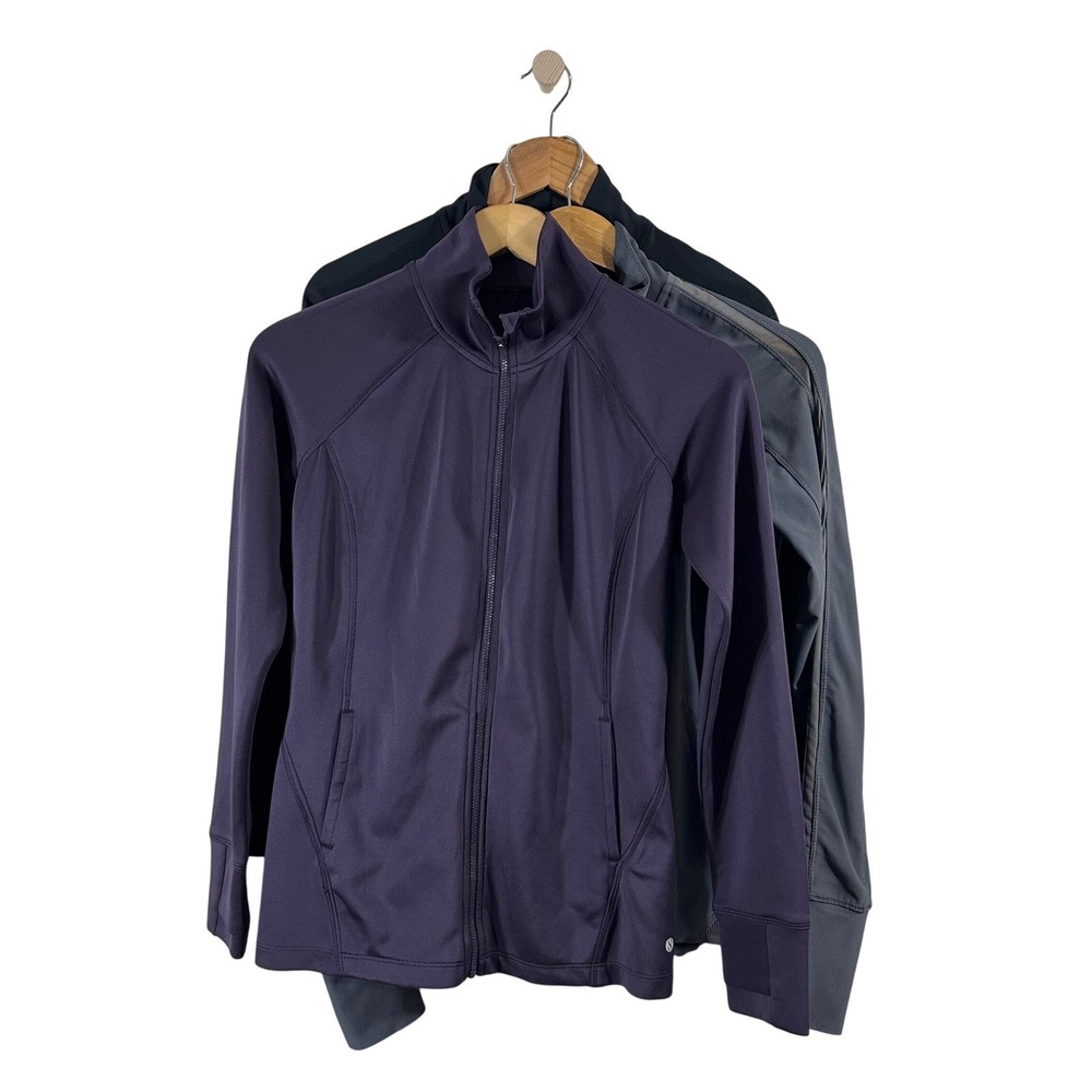Apana Womens XS Full Zip Athletic Jacket Lot 3 Pack Black Gray Purple Thumbhole